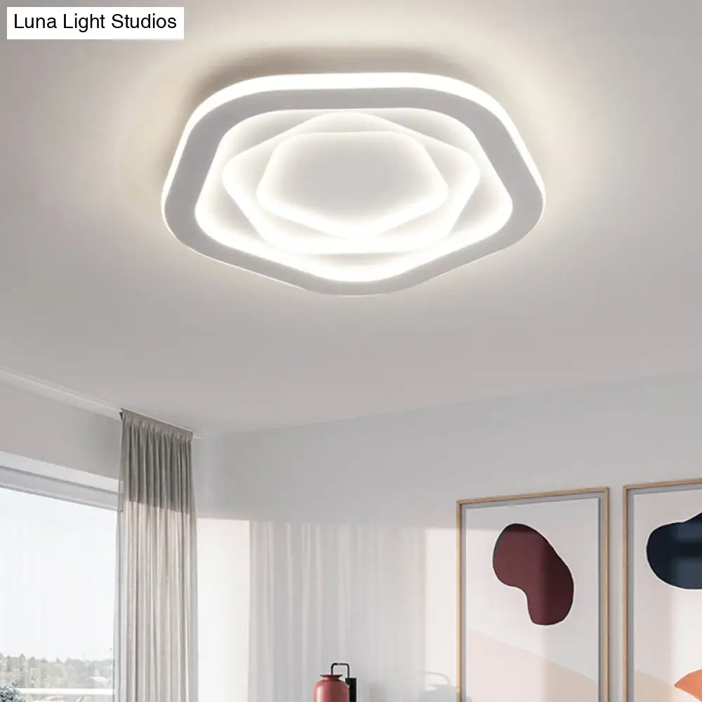 Pentagonal Flush Mount Led Ceiling Light In White Acrylic Minimalistic Bedroom Lighting