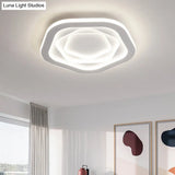 Pentagonal Flush Mount Led Ceiling Light In White Acrylic Minimalistic Bedroom Lighting