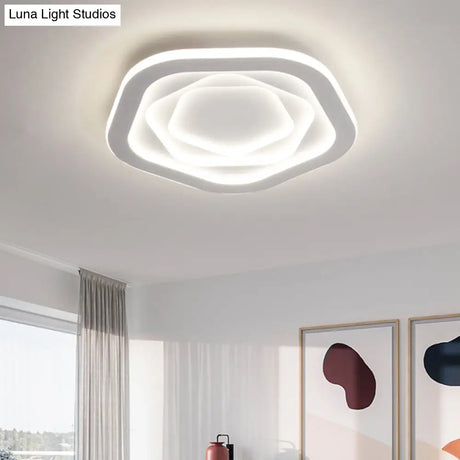 Pentagonal Flush Mount Led Ceiling Light In White Acrylic Minimalistic Bedroom Lighting