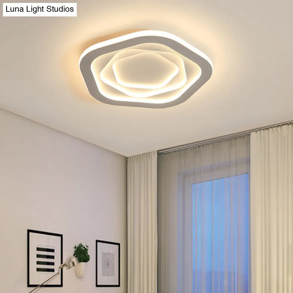 Pentagonal Flush Mount Led Ceiling Light In White Acrylic Minimalistic Bedroom Lighting