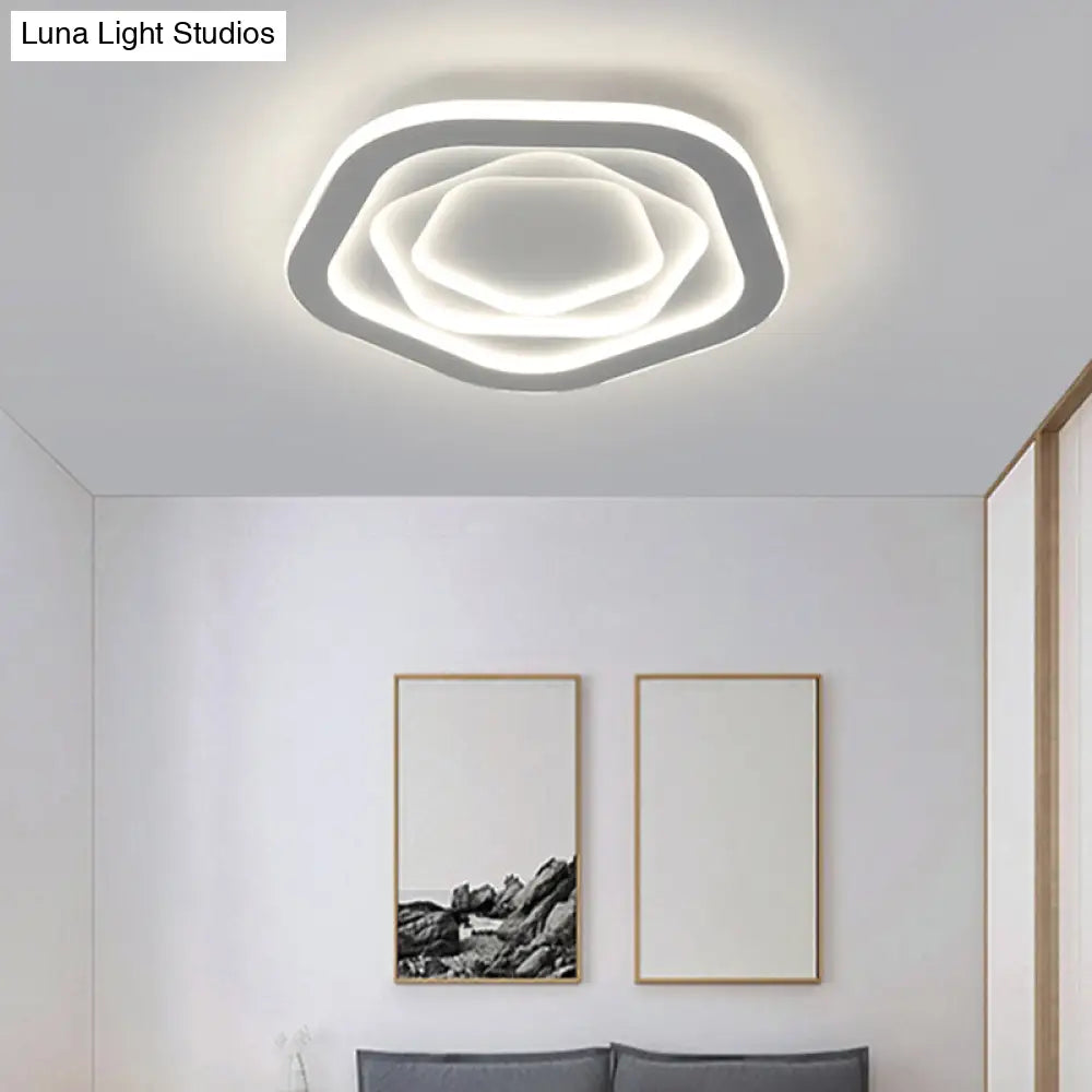 Pentagonal Flush Mount Led Ceiling Light In White Acrylic Minimalistic Bedroom Lighting