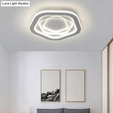 Pentagonal Flush Mount Led Ceiling Light In White Acrylic Minimalistic Bedroom Lighting