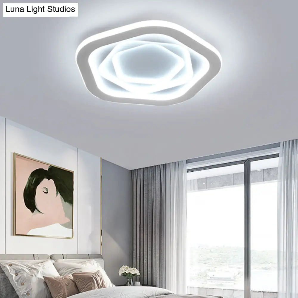 Pentagonal Flush Mount Led Ceiling Light In White Acrylic Minimalistic Bedroom Lighting
