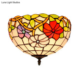Peony Ceiling Light - Tiffany Bronze Stained Glass Flush Mount Fixture For Bedroom