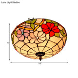 Peony Ceiling Light - Tiffany Bronze Stained Glass Flush Mount Fixture For Bedroom