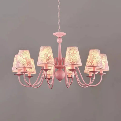 Petal Villa Pink Fabric Trapezoid Ceiling Chandelier - Modern Multi-Head Pendant 10 /