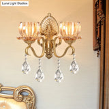 Petal Wall Mount Amber Glass Bedroom Lighting With Crystal Deco - Modern Design In Brass