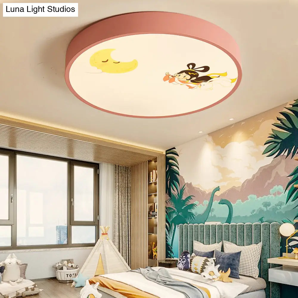 Pink Acrylic Flush Ceiling Light With Crescent & Fairy Baby Room Creative Lamp