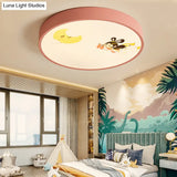Pink Acrylic Flush Ceiling Light With Crescent & Fairy Baby Room Creative Lamp