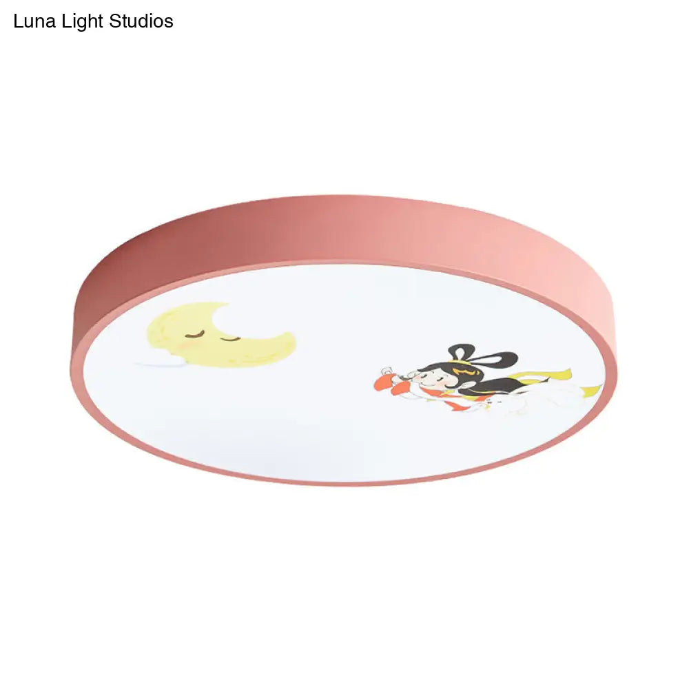 Pink Acrylic Flush Ceiling Light With Crescent & Fairy Baby Room Creative Lamp
