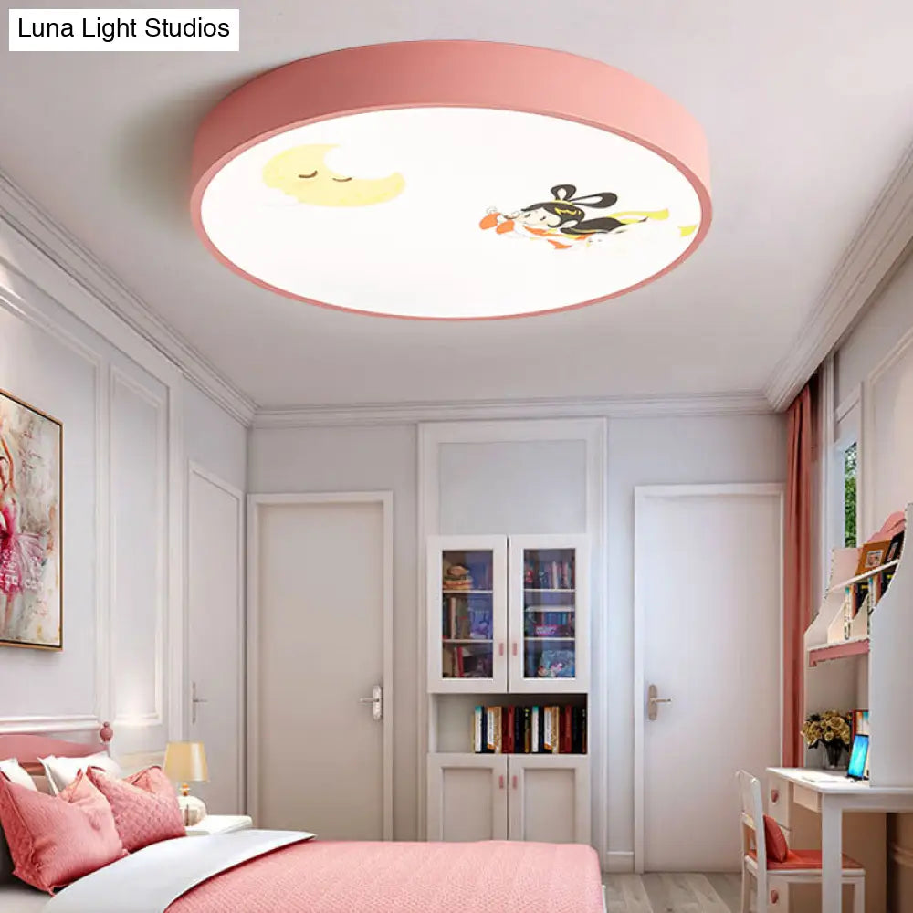 Pink Acrylic Flush Ceiling Light With Crescent & Fairy Baby Room Creative Lamp