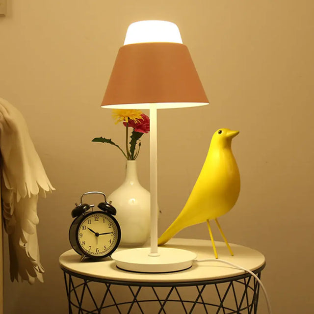 Pink/Blue Cone Night Table Lamp With Modernist Design - Ideal For Study Room Pink