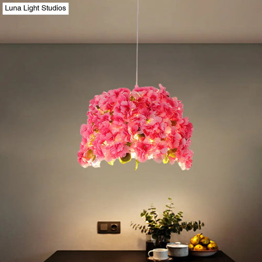 Pink Bucket Restaurant Pendulum Light With Sakura Deco - Metal Drop Pendant