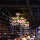 Pink Iron Flower Candelabra Chandelier With Crystal Accents For Farmhouse Lighting