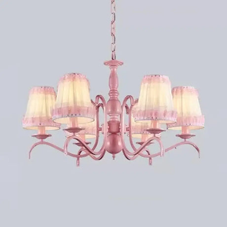 Pink Lace Metal Trapezoid Chandelier With Hanging Lamp For Kids Restaurant 6 /