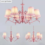 Pink Lace Metal Trapezoid Chandelier With Hanging Lamp For Kids Restaurant