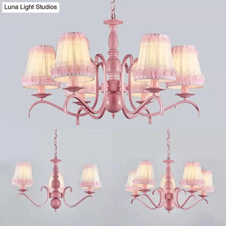 Pink Lace Metal Trapezoid Chandelier With Hanging Lamp For Kids Restaurant