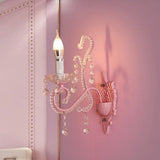 Pink Metal Cartoon Candle Sconce With Crystal Deco For Girls Bedside 1 /
