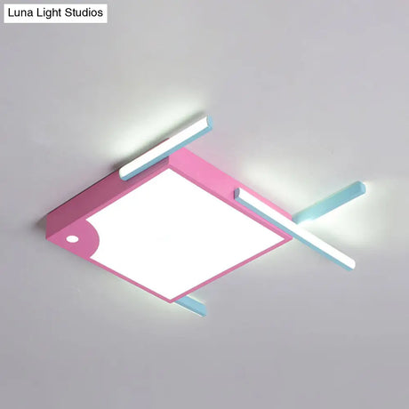 Pink Minimalist Led Ceiling Flush With Linear Design And White/Warm Light