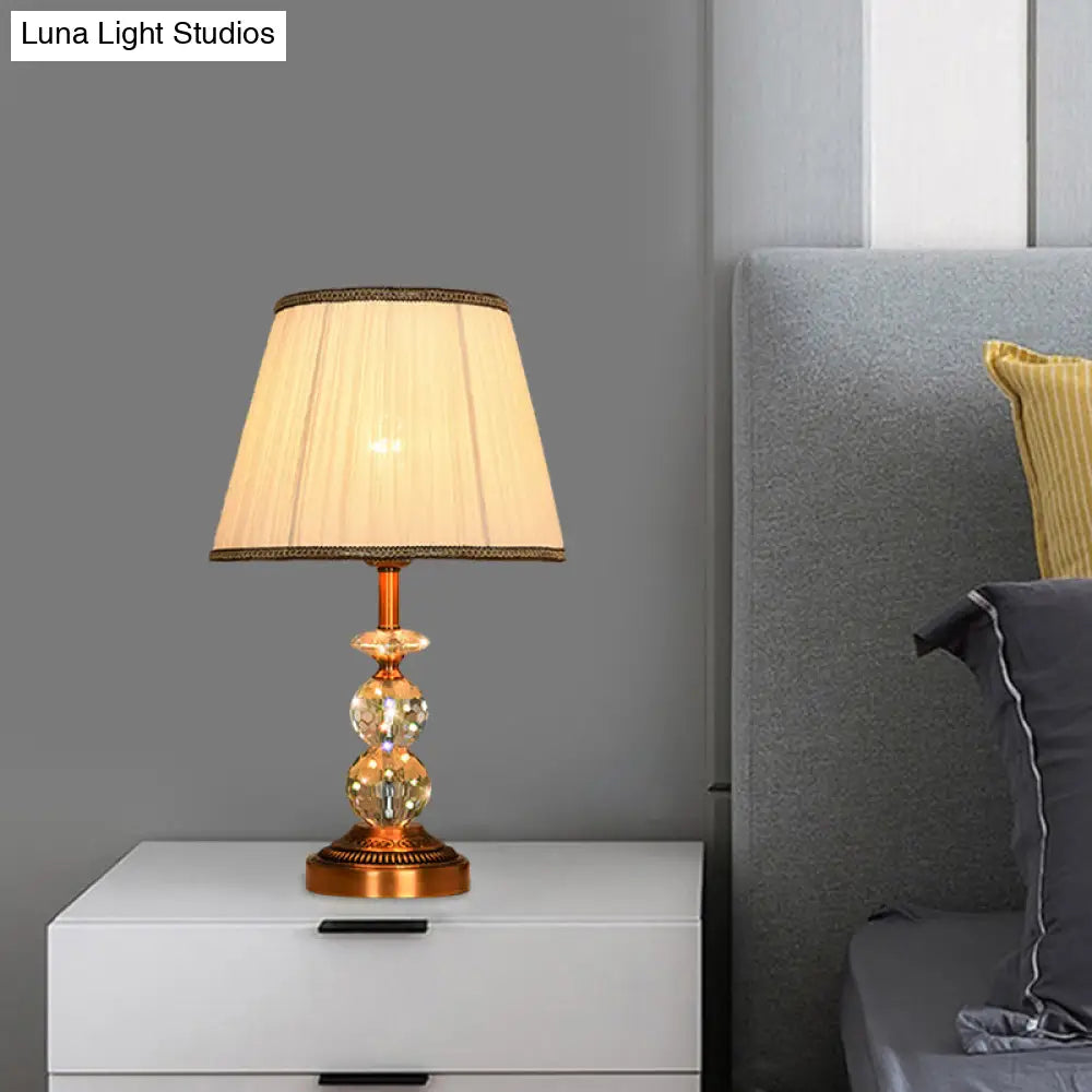 Pink Pleated Fabric Nightstand Lamp With Crystal Orbs: Traditional Design In Pink/White/Coffee Shade