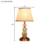 Pink Pleated Fabric Nightstand Lamp With Crystal Orbs: Traditional Design In Pink/White/Coffee Shade