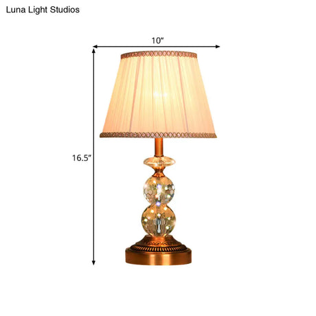 Pink Pleated Fabric Nightstand Lamp With Crystal Orbs: Traditional Design In Pink/White/Coffee Shade