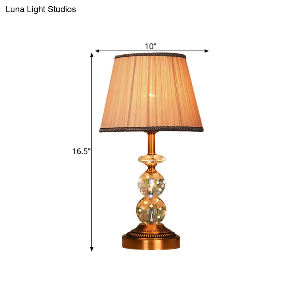 Pink Pleated Fabric Nightstand Lamp With Crystal Orbs: Traditional Design In Pink/White/Coffee Shade