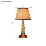Pink Pleated Fabric Nightstand Lamp With Crystal Orbs: Traditional Design In Pink/White/Coffee Shade