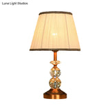 Pink Pleated Fabric Nightstand Lamp With Crystal Orbs: Traditional Design In Pink/White/Coffee Shade