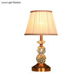 Pink Pleated Fabric Nightstand Lamp With Crystal Orbs: Traditional Design In Pink/White/Coffee Shade