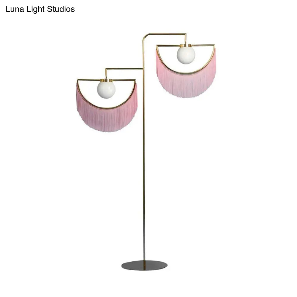 Pink Sun And Moon Reading Floor Lamp: Simplicity 2-Bulb Metal Stand For Bedroom