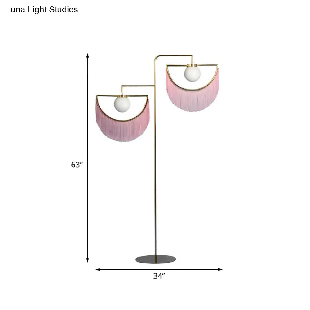 Pink Sun And Moon Reading Floor Lamp: Simplicity 2-Bulb Metal Stand For Bedroom