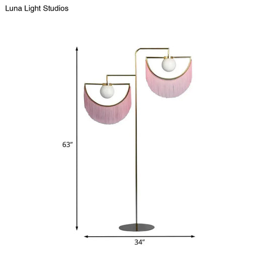 Pink Sun And Moon Reading Floor Lamp: Simplicity 2-Bulb Metal Stand For Bedroom