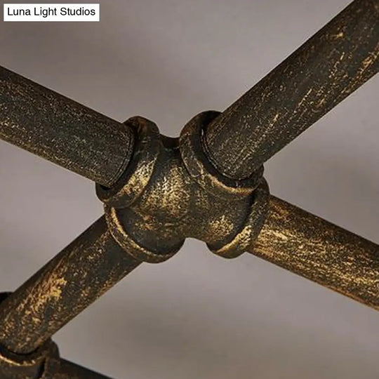 Piping Industrial Antiqued Bronze Metal Semi Flush Mount Ceiling Light With Cage