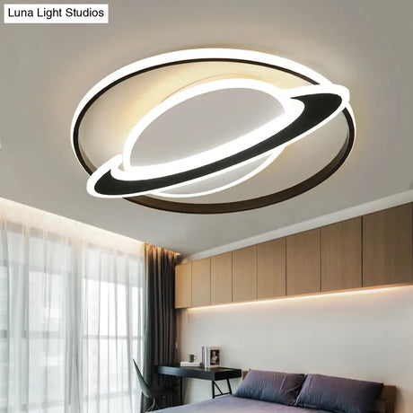Planet Kids Bedroom Flushmount Lighting Black Led Ceiling Light / 16.5 White