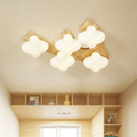 Plum Blossom Ceiling Lamp With Frosted Glass And Led Lighting 5 / Wood