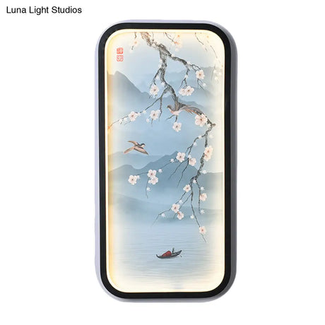 Plum Blossom Led Wall Sconce Lighting In Blue: Asian-Inspired Light Fabric For Living Room Mural