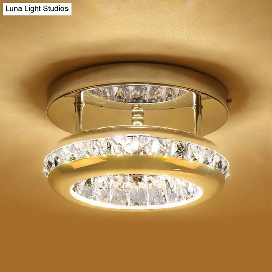 Polished Chrome Donut Ceiling Lamp With Simple Crystal Led Flush Mount Fixture In Warm/White Light -
