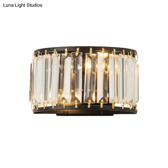 Post-Modern Black/Gold Crystal Wall Light Sconce - 2 Bulb Living Room Lamp