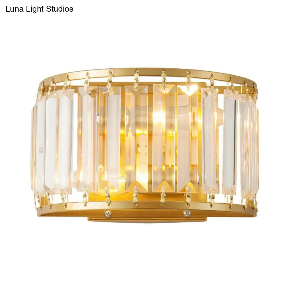 Post-Modern Black/Gold Crystal Wall Light Sconce - 2 Bulb Living Room Lamp