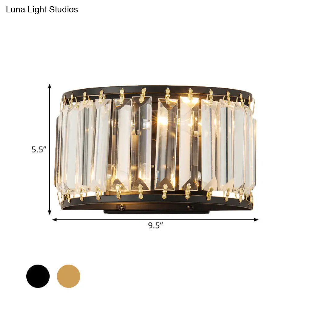 Post-Modern Black/Gold Crystal Wall Light Sconce - 2 Bulb Living Room Lamp