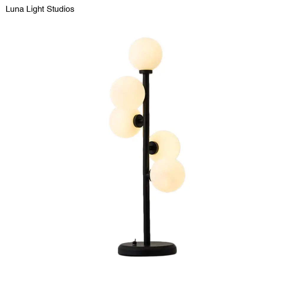 Post-Modern Cream Glass Nightstand Lamp With 5 Lights - Ball Metal Table Lighting In Black/Gold For