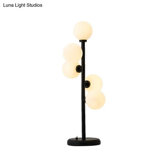 Post-Modern Cream Glass Nightstand Lamp With 5 Lights - Ball Metal Table Lighting In Black/Gold For