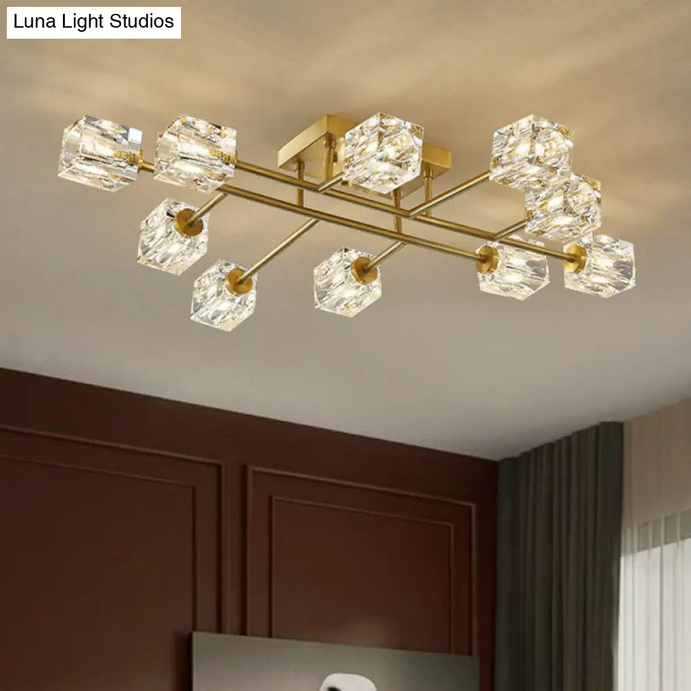 Post - Modern Crystal Cube Ceiling Light With Gold Finish