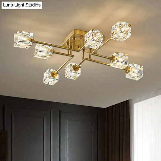 Post - Modern Crystal Cube Ceiling Light With Gold Finish