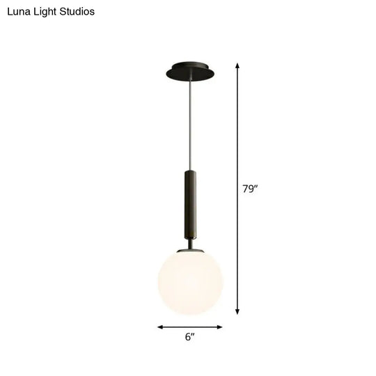 Post-Modern Glass Ball Pendant Light For Bedroom With 1 Bulb And Suspended Fixture Black / White
