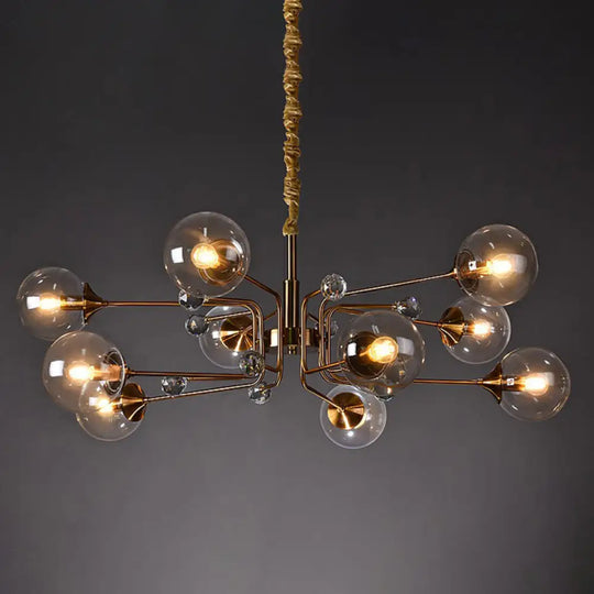 Post-Modern Glass Ceiling Light: Brass Modo Hanging Chandelier For Living Room 10 / Clear