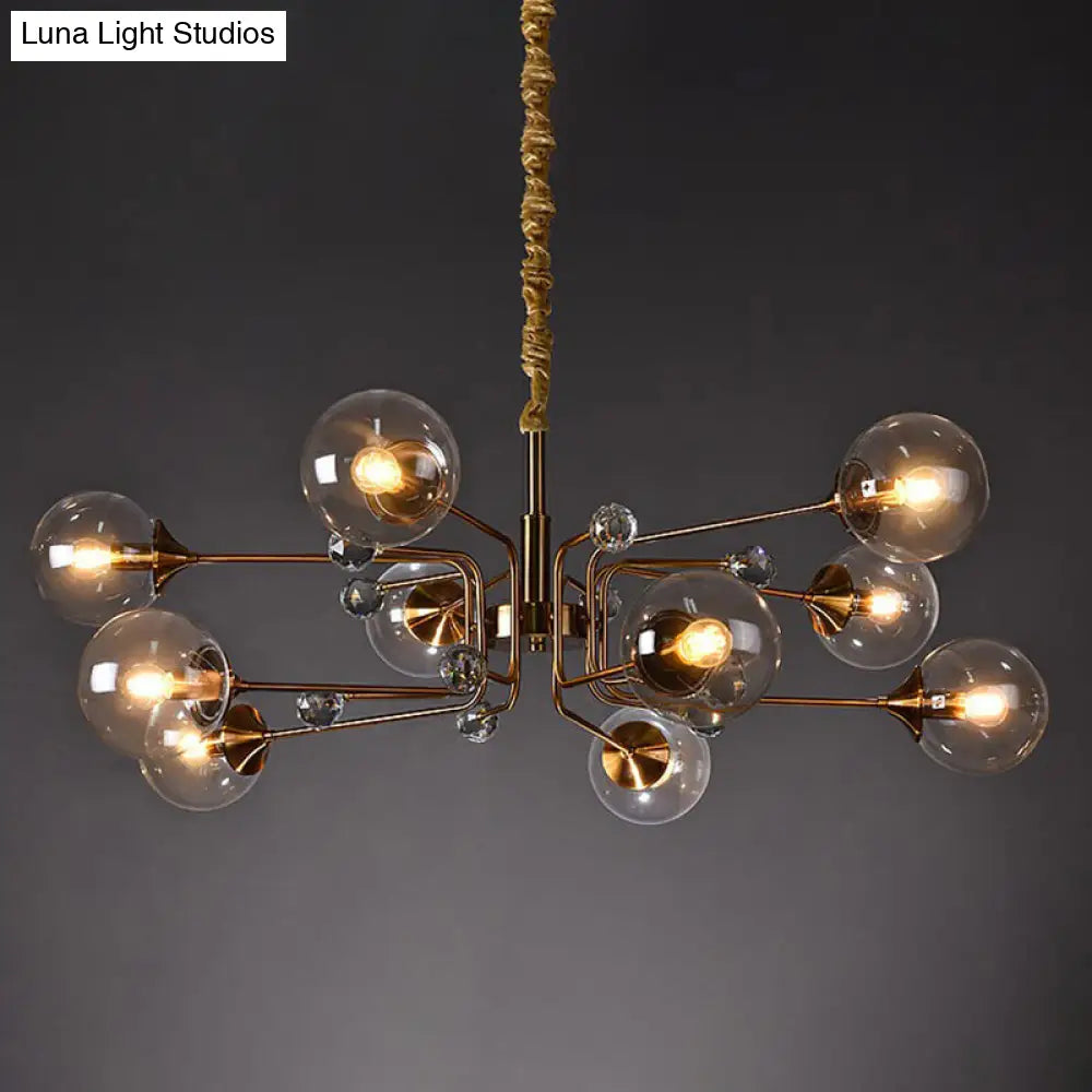 Post-Modern Glass Ceiling Chandelier For Living Room In Brass Modo Style 10 / Clear