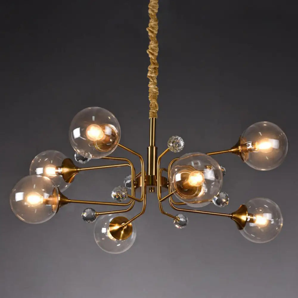 Post-Modern Glass Ceiling Light: Brass Modo Hanging Chandelier For Living Room 8 / Clear