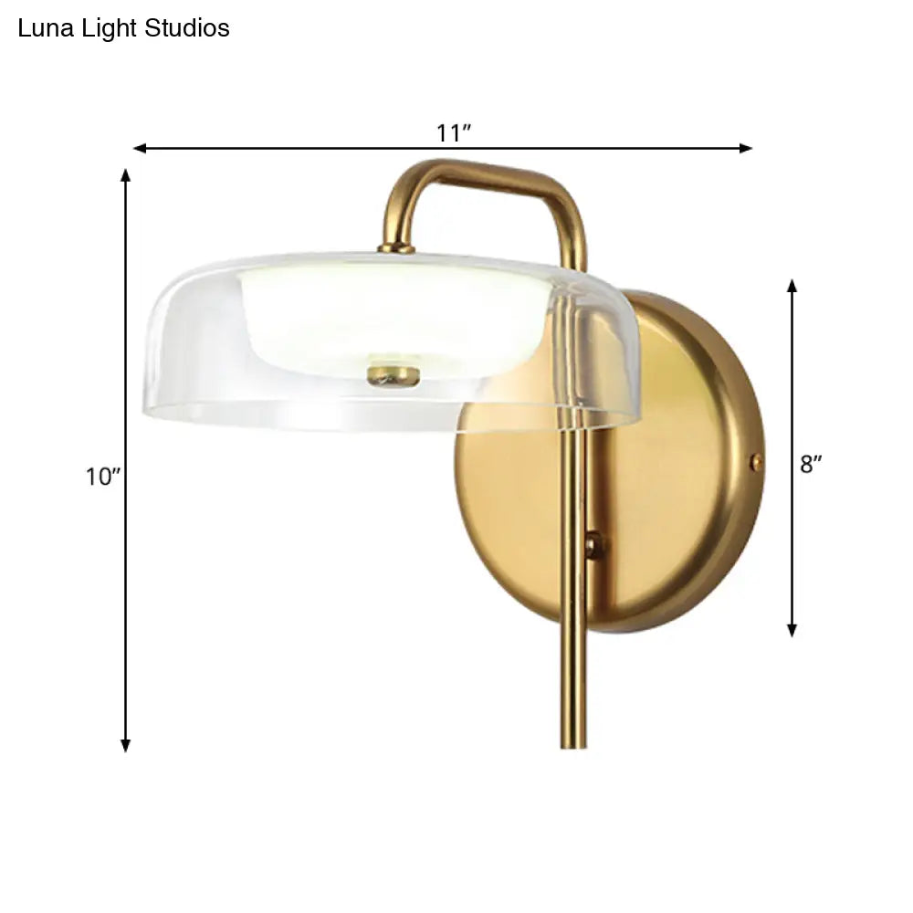 Post-Modern Gold Led Bedside Wall Sconce With Clear Glass Shade